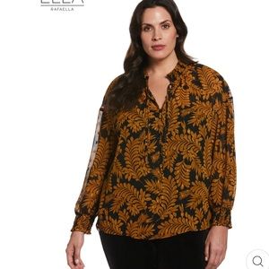 Plus Size Metallic Leaves Print Blouse